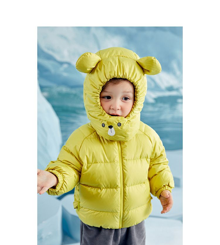 防水防污童趣造型羽絨外套(90%鴨絨)-熊熊耳朵-粉色