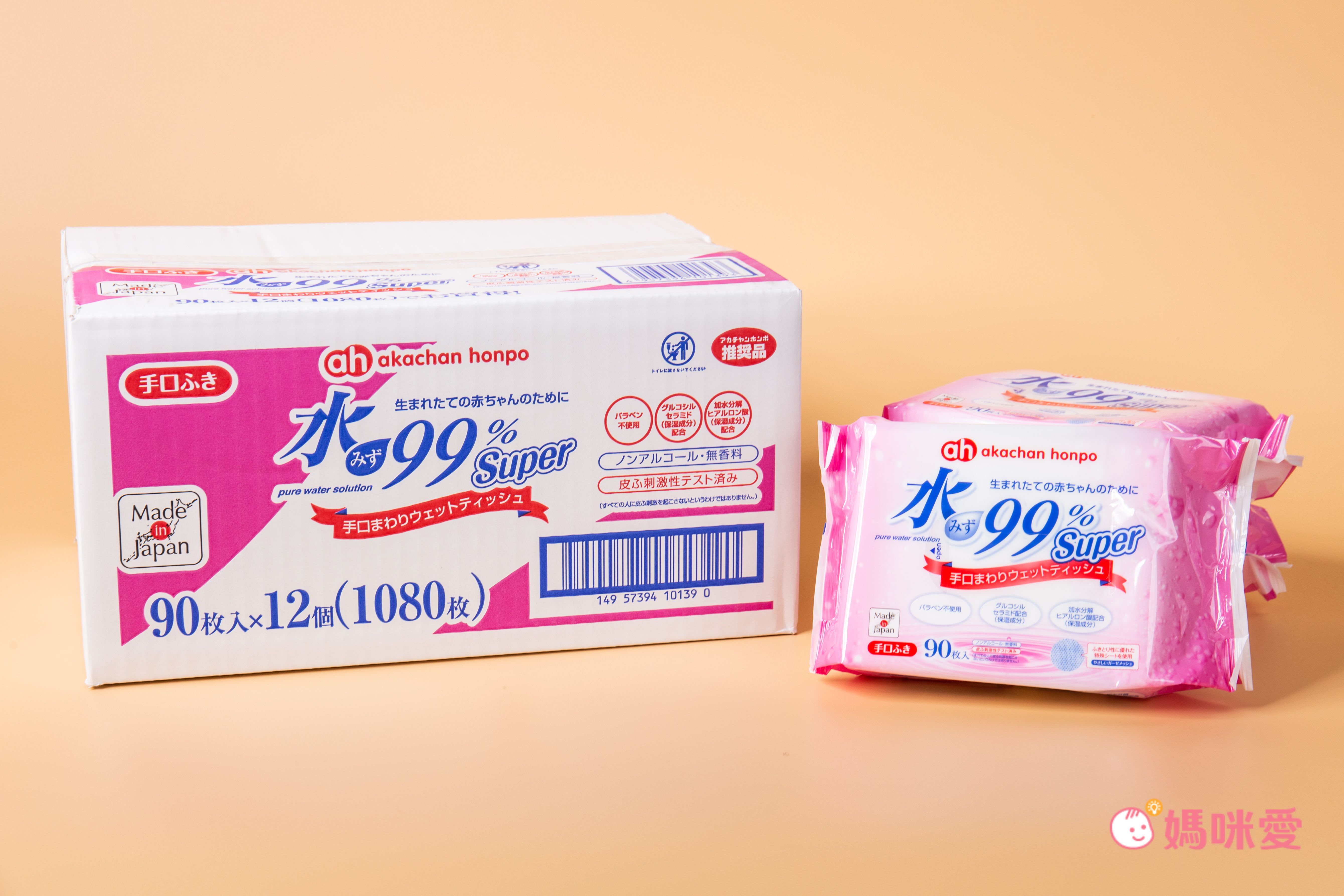 akachan honpo - 水９９％Super 新生兒手口濕紙巾 (90張×12包)
