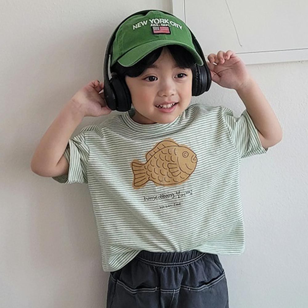 韓國 Peanuts House - 純棉印花圓領短袖上衣-鯛魚燒-綠