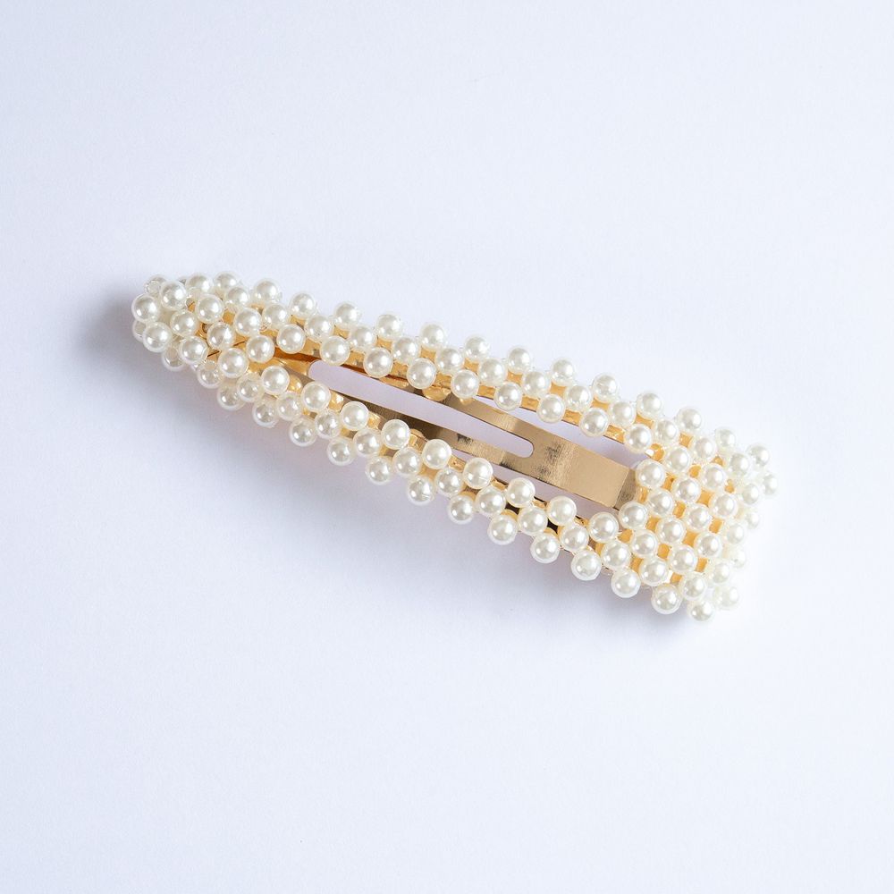 優雅氣質珍珠髮夾-水滴BB夾-金色 (長約9cm)