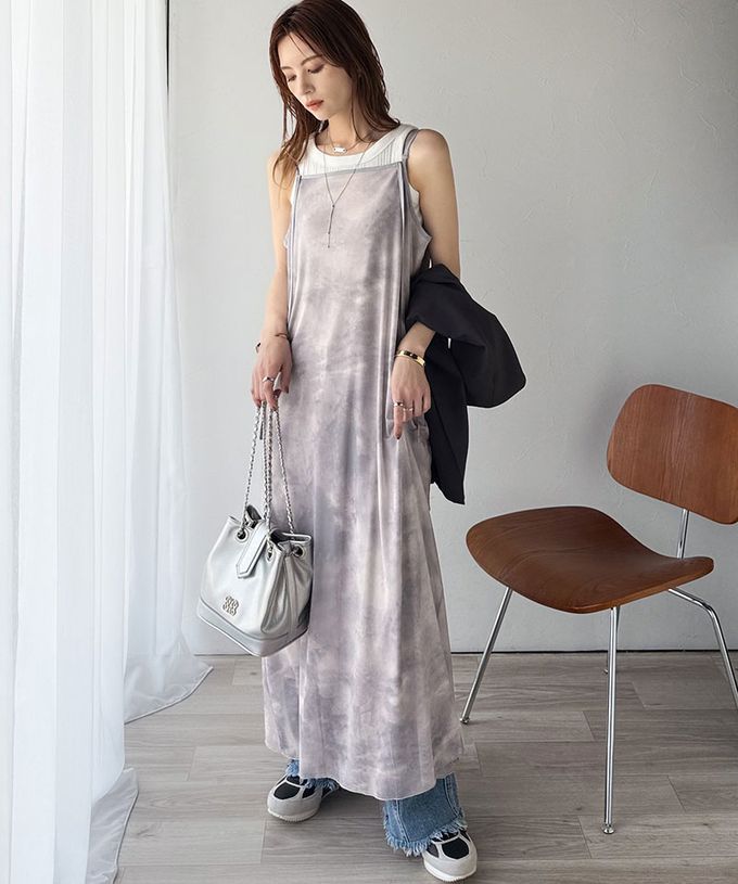 日本 Classical Elf - 2way奢華薄紗大理石印花吊帶洋裝-黑