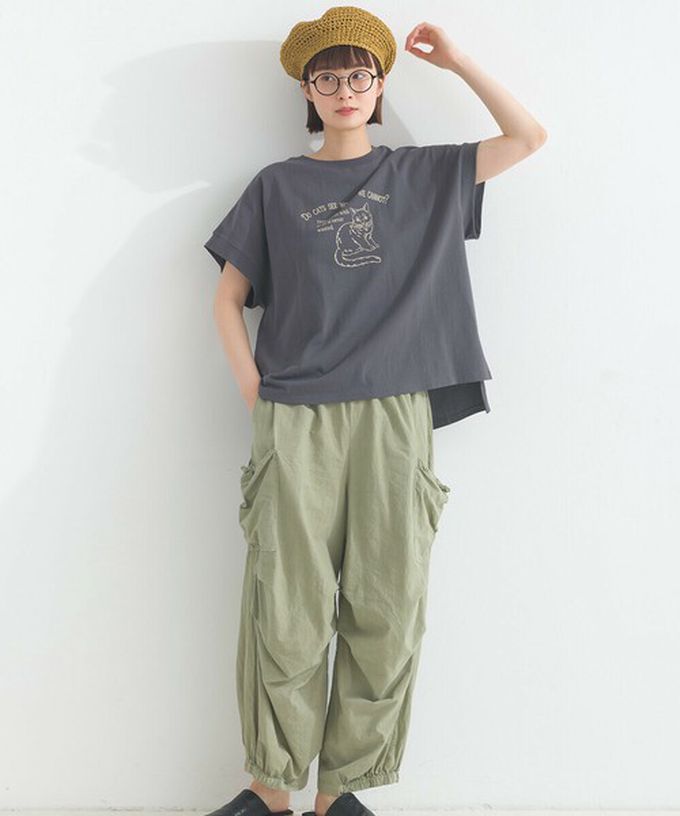 日本 Lupilien - 16OE天竺棉 貓咪印花短袖上衣-炭灰