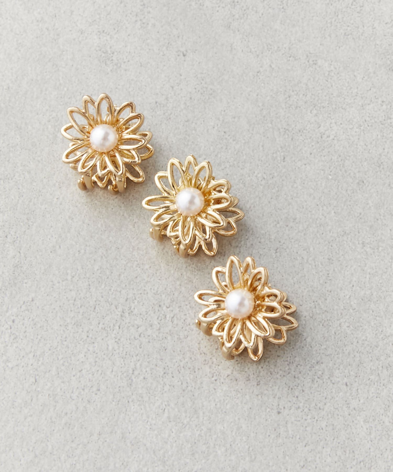 日本 Lattice - 珍珠小花金屬迷你髮夾3件組-金