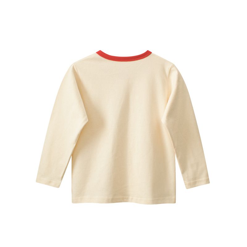 純棉圓領薄長袖上衣-吊帶褲熊熊-杏色