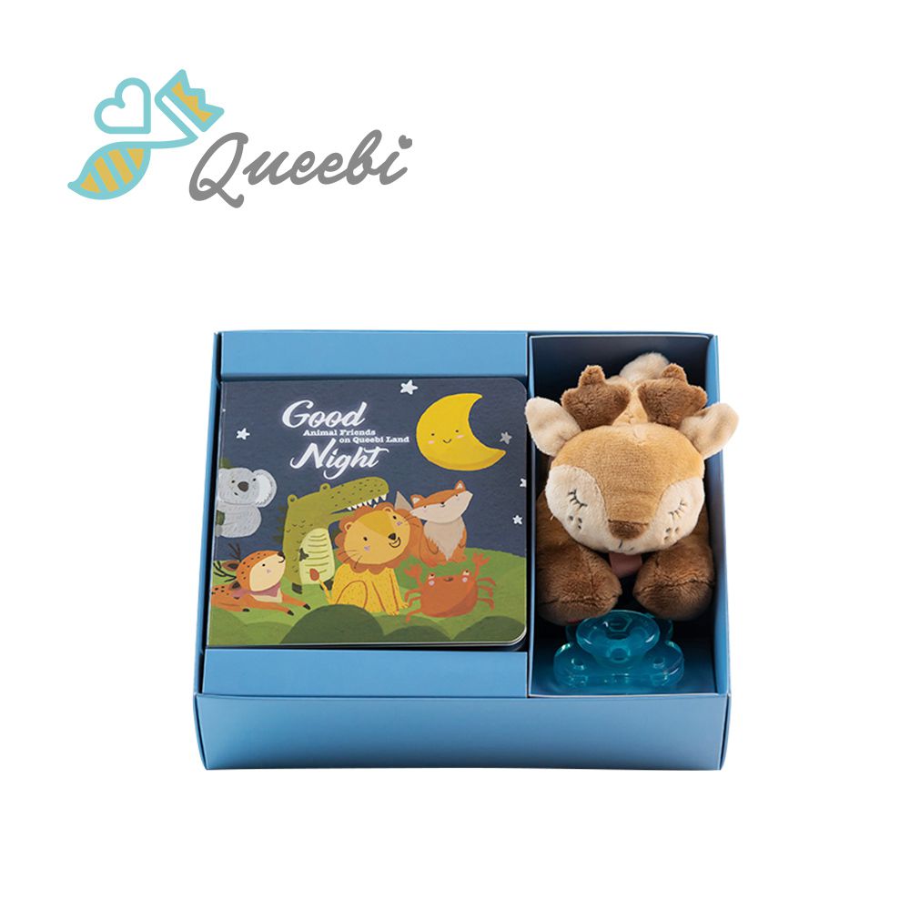 Queebi - 丹麥 奶嘴玩偶好好睡覺繪本禮盒組 彌月禮盒/成長禮盒/新生兒禮盒-小鹿斑斑