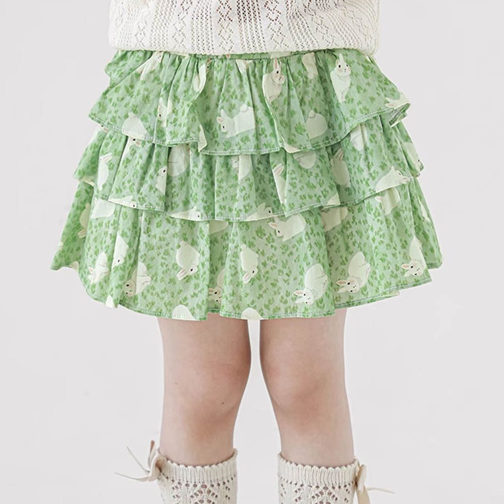 純棉三層蛋糕短裙-田園風兔子-綠色