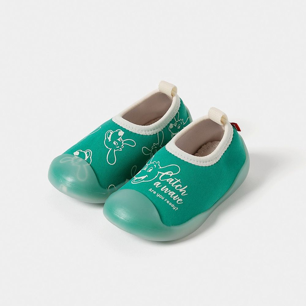 腳尖加強防護透氣快乾兒童沙灘鞋/戲水鞋-笑臉狗狗-森林綠