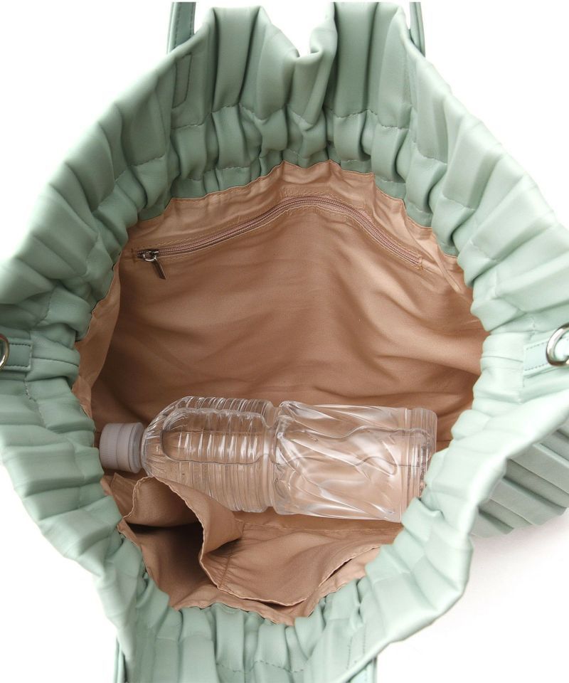 日本 COOCO - 皮質風琴紋束口包/手提包/側背包-黑