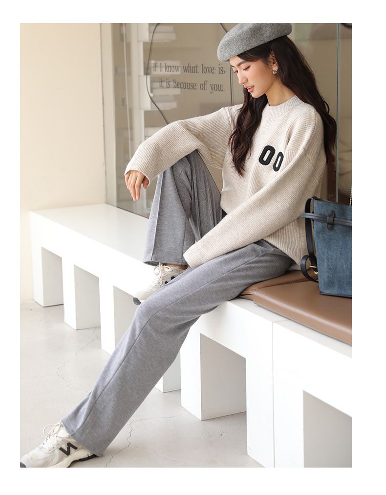 高腰直筒垂墜感闊腿長褲-灰色