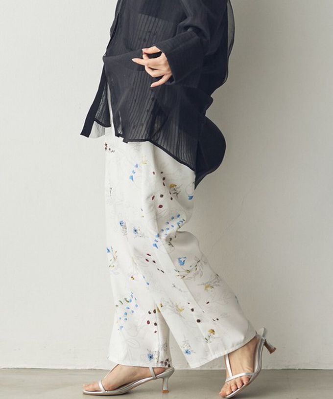 日本 Sans Souci 34+ - 優美花卉鬆緊舒適寬褲-白