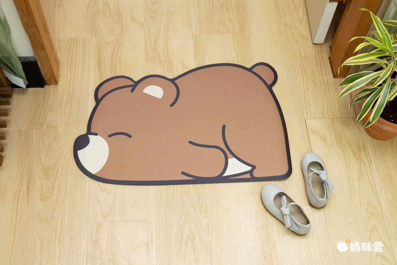 科技絨速乾防滑腳踏墊-小灰狗伸懶腰