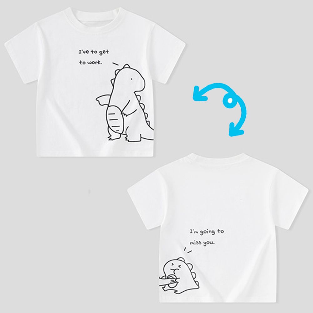 純棉短袖上衣-恐龍去上班-米白