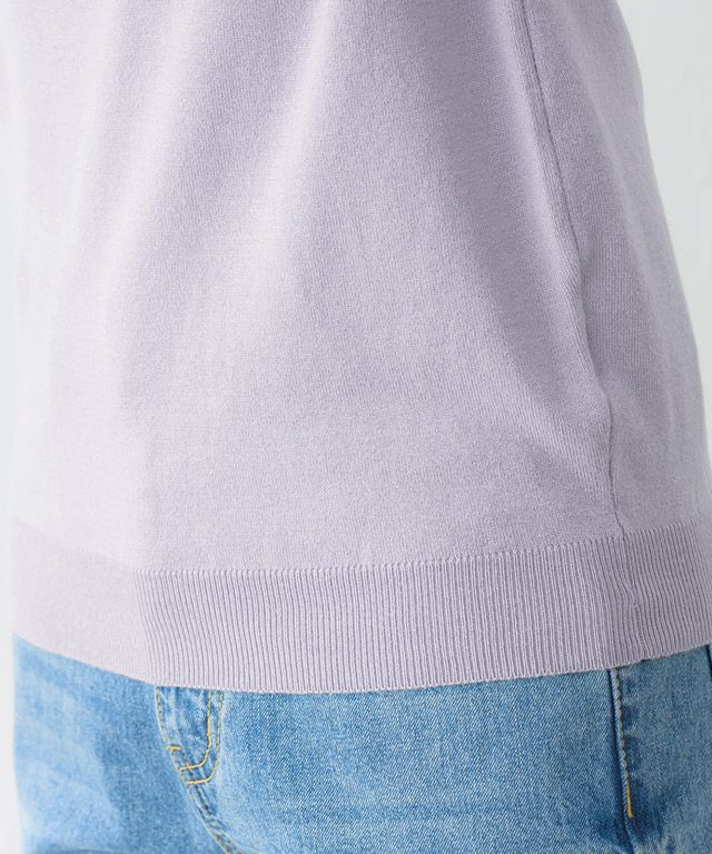 日本 Pierrot - 嫘縈混薄針織短袖上衣-灰x白