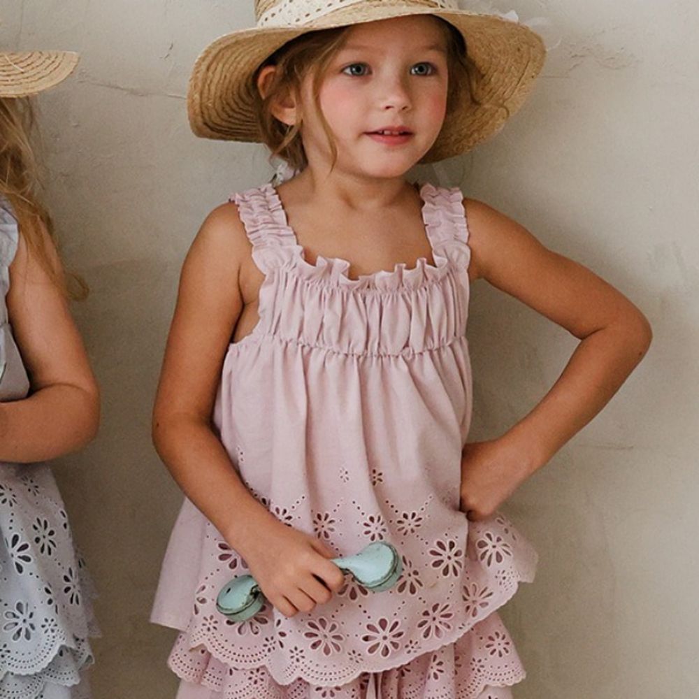 Puellaflo 浪漫抓褶花形鏤空背心上衣-粉