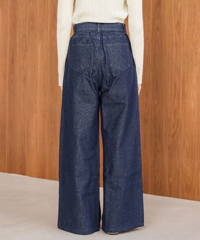 日本 Bab - 腳長效果 摺線丹寧印度棉寬褲-靛藍