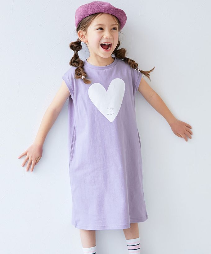 日本 devirock - 100%棉 俏麗印花無袖洋裝-英文logo-桃粉