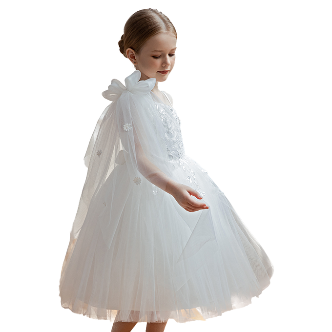 畢業典禮歐美浪漫斜肩珠片花朵純白紗小禮服