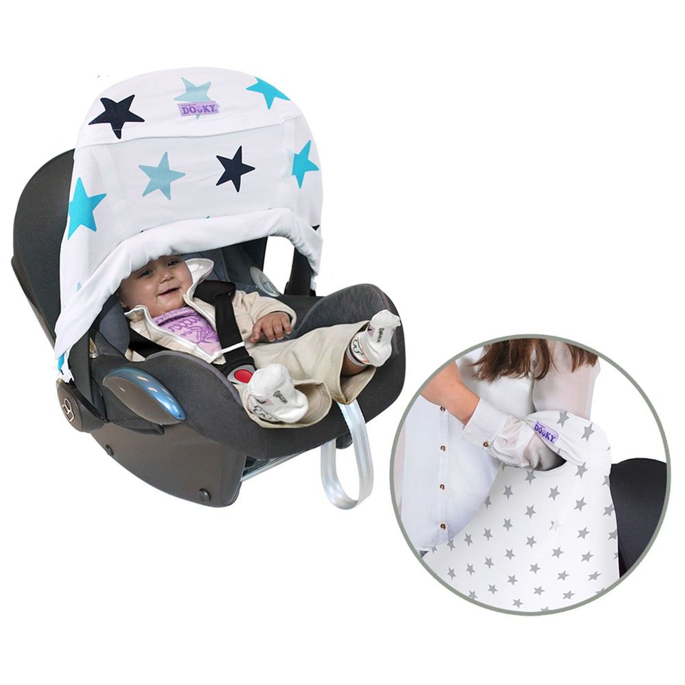 荷蘭 DOOKY - 抗 UV 手提汽座/嬰兒提籃前遮陽罩-粉藍星星