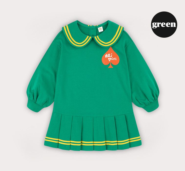 韓國 HEJMINI - 黑桃學院風百摺洋裝-綠