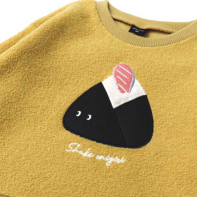 日本 ZOOLAND - 食物刺繡裏起毛長袖上衣-鯛魚燒-灰藍