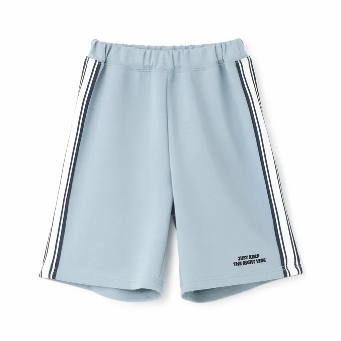 日本 b-ROOM - 通勤方便側邊條休閒短褲-灰藍