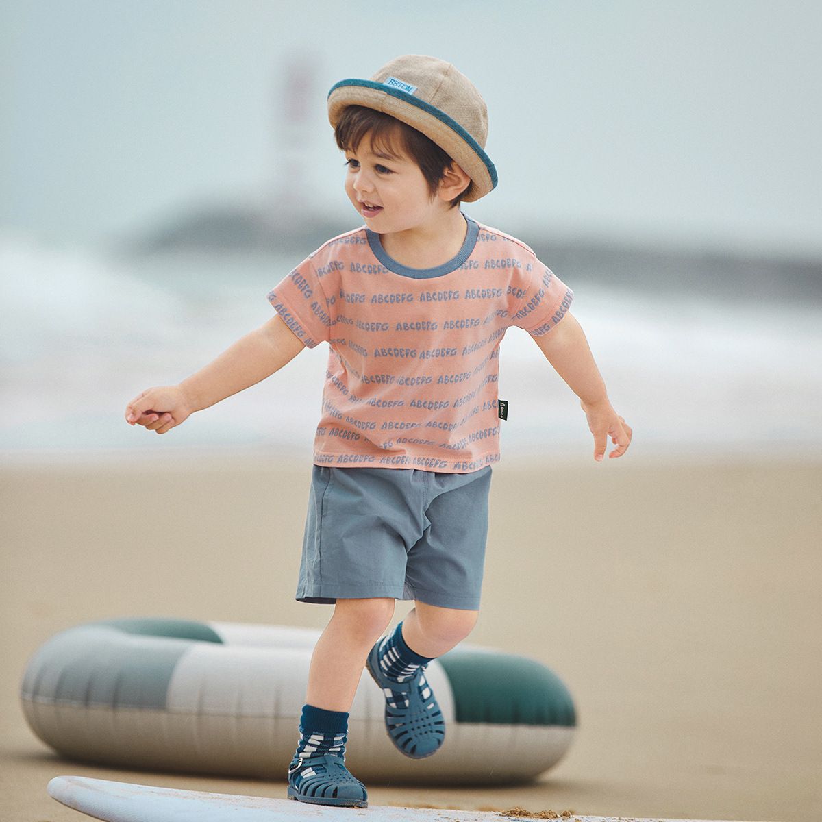 百搭休閒短袖套裝-英文字母-粉+藍