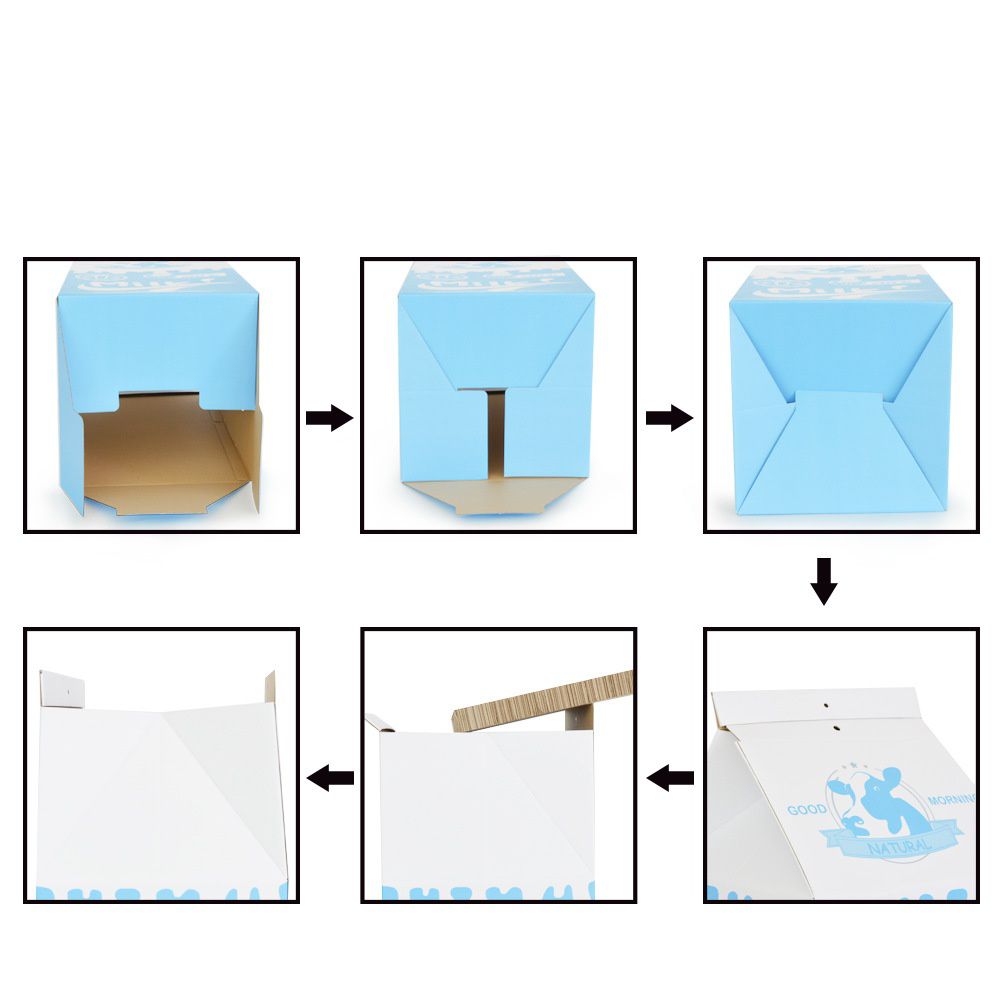 瓦愣紙製造型貓抓屋-牛奶盒-藍色 (33x32x56.5cm)