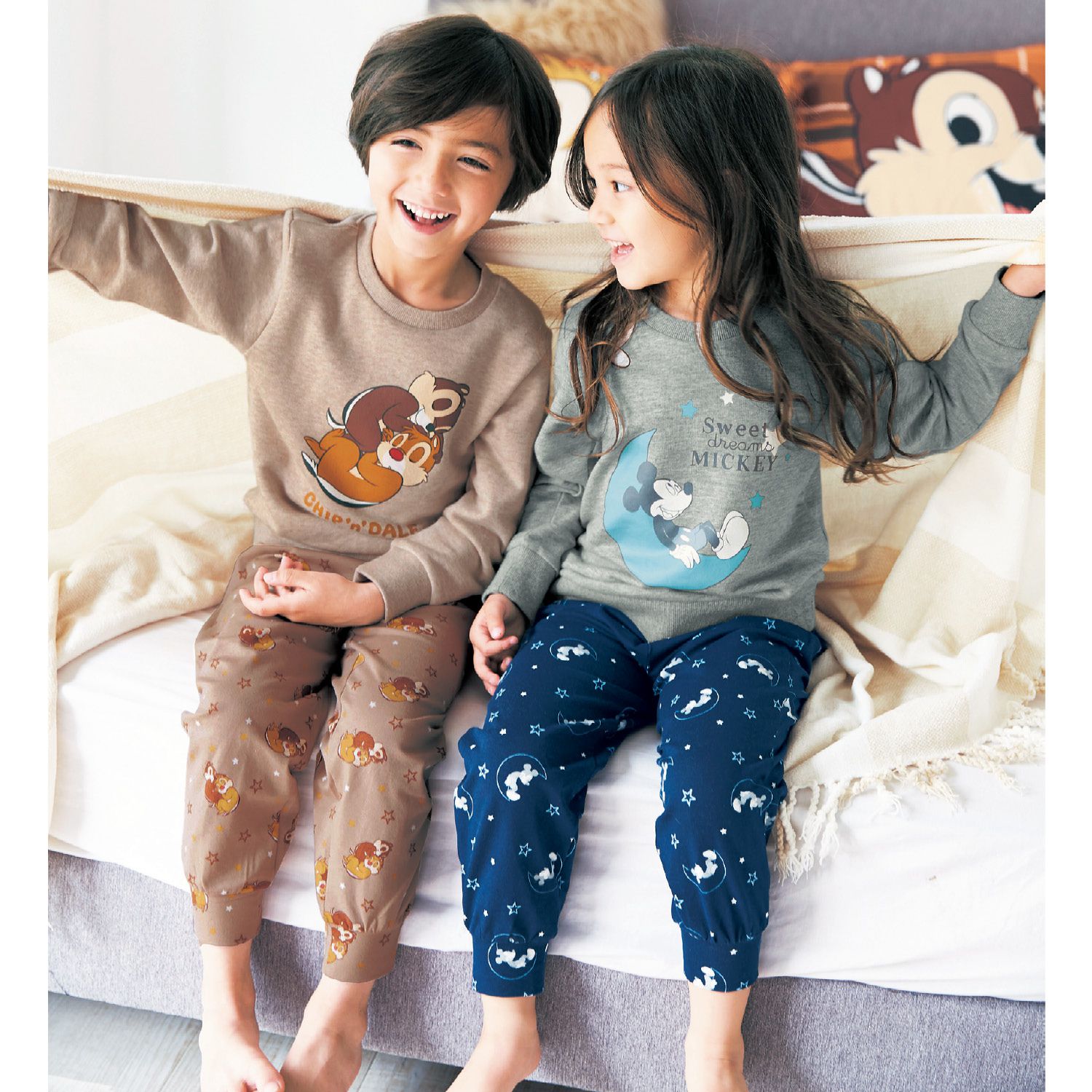 日本千趣會 - 迪士尼 純棉長袖家居服/睡衣-奇奇蒂蒂睡覺-咖啡
