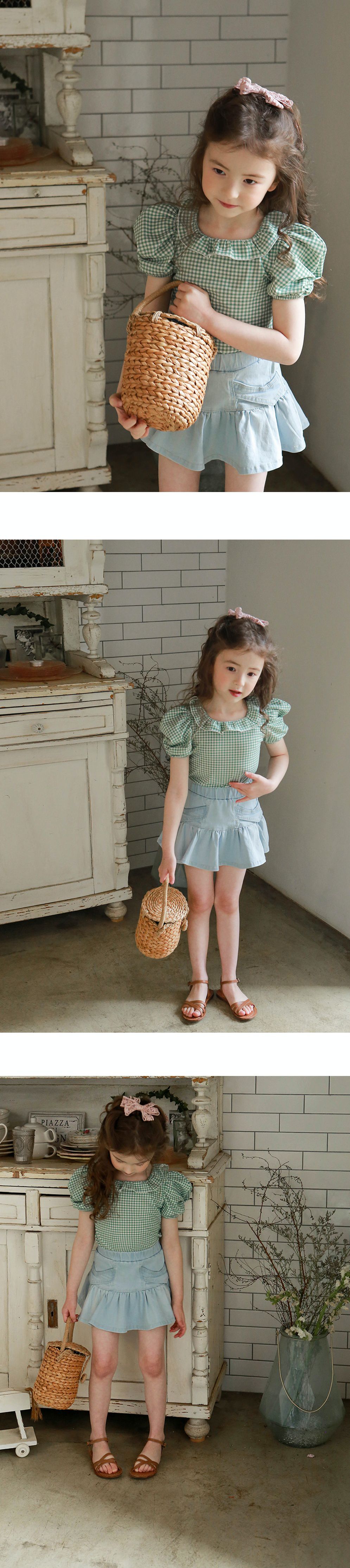 韓國 PuellaFLO - 露背交叉荷葉領公主袖上衣-綠