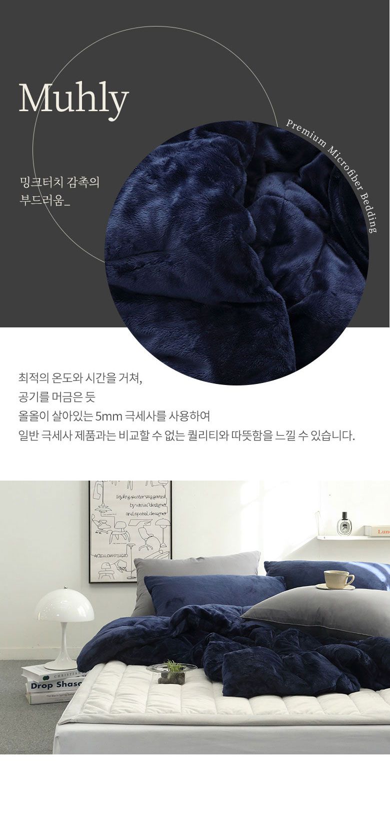 韓國 FLORA - 5mm雙面超細短絨毛棉被(冬被)-深藍