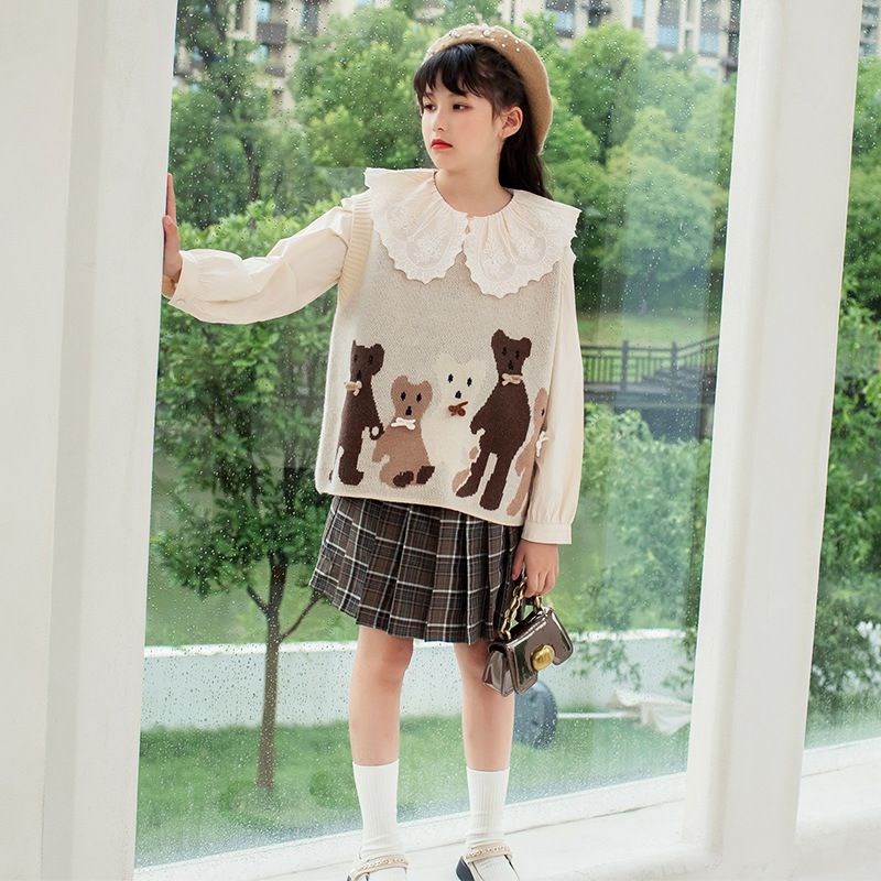 學院風百摺格紋短裙-咖啡色