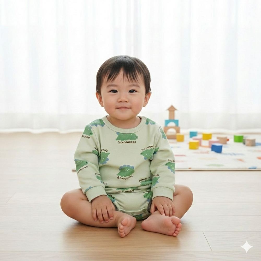 長袖外出包屁衣-滿版印花-綠色