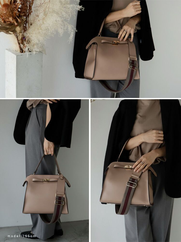 日本代購 - 時尚寬帶金釦2WAY肩背/手提包-復古藍 (M(約26x30cm))