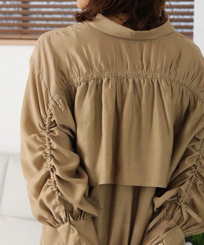 日本 Bou Jeloud - 個性抽繩設計長袖襯衫-淺墨綠