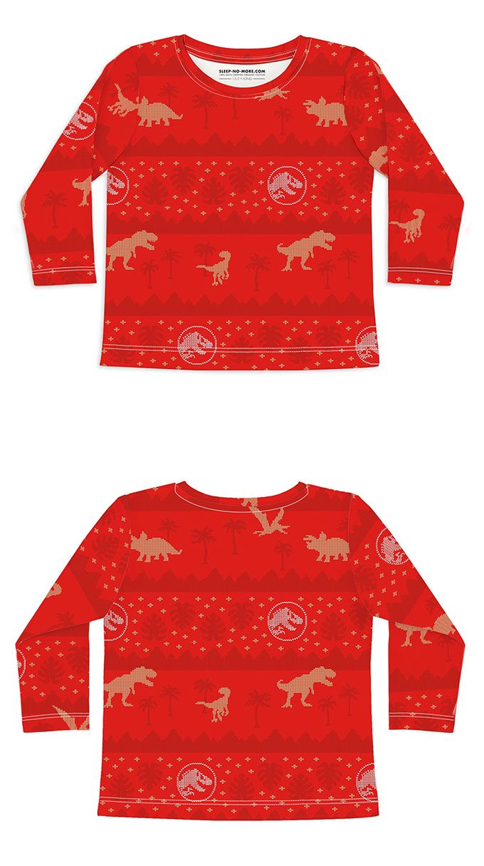 英國 SLEEP NO MORE - 100% 有機棉兒童圓領長袖上衣-紅色侏儸紀公園
