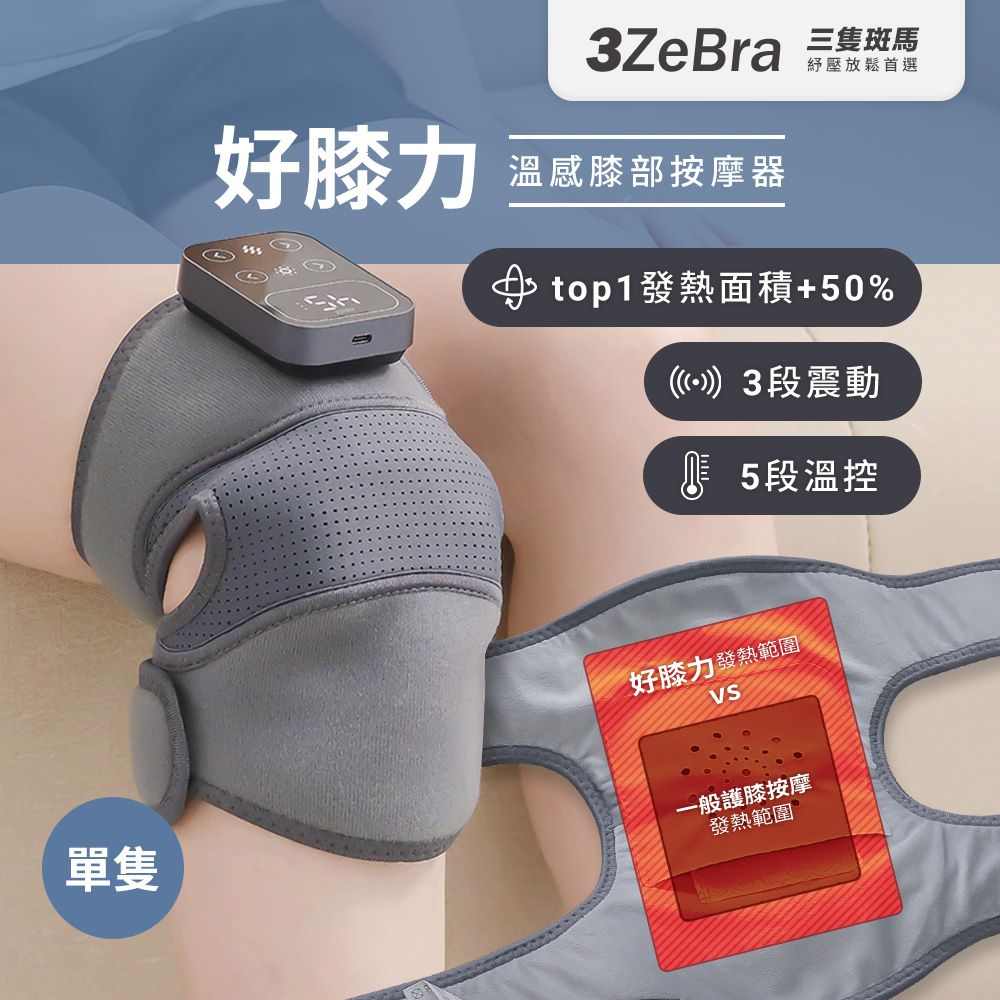 【3ZeBra】好膝力｜溫感膝部按摩器-灰色