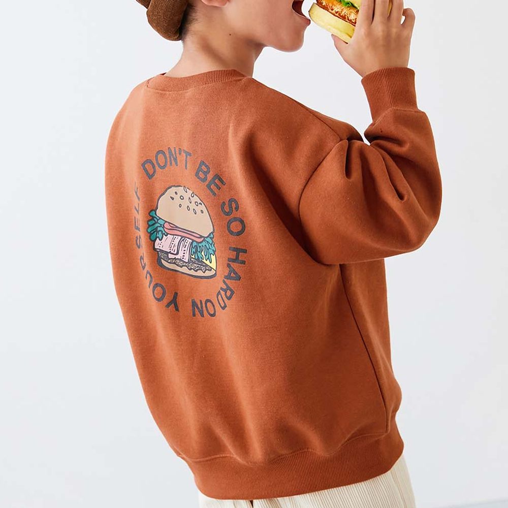 熱銷定番 裏起毛落肩大學長袖上衣-漢堡-磚橘