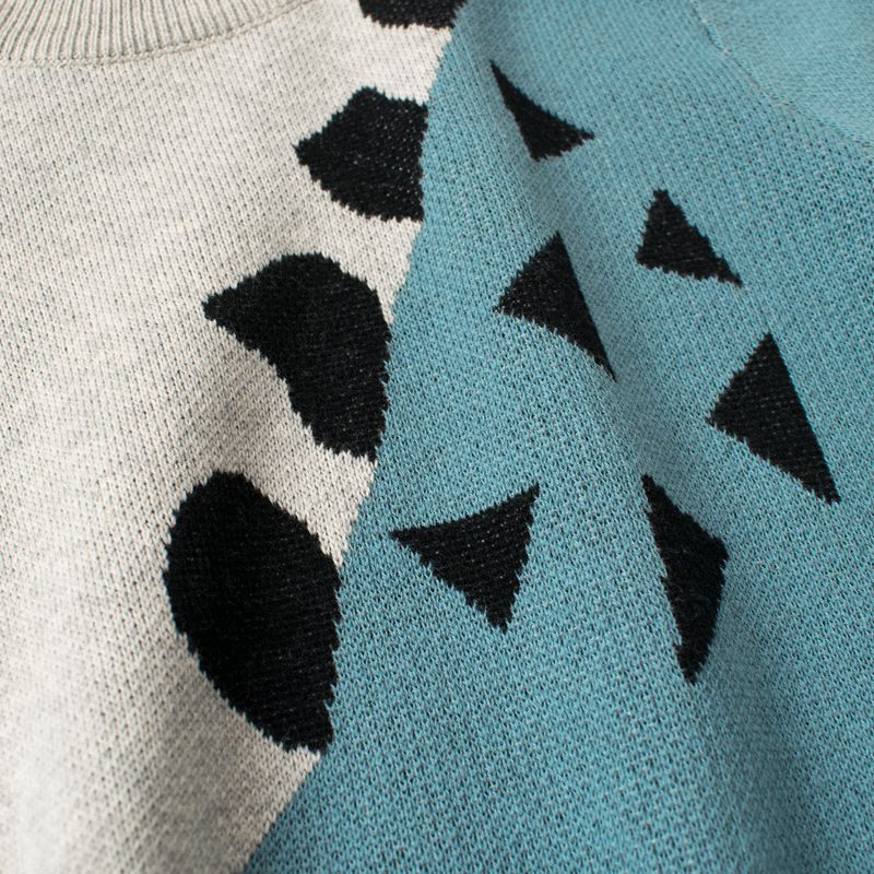 純棉圓領針織長袖上衣-藍恐龍-灰色