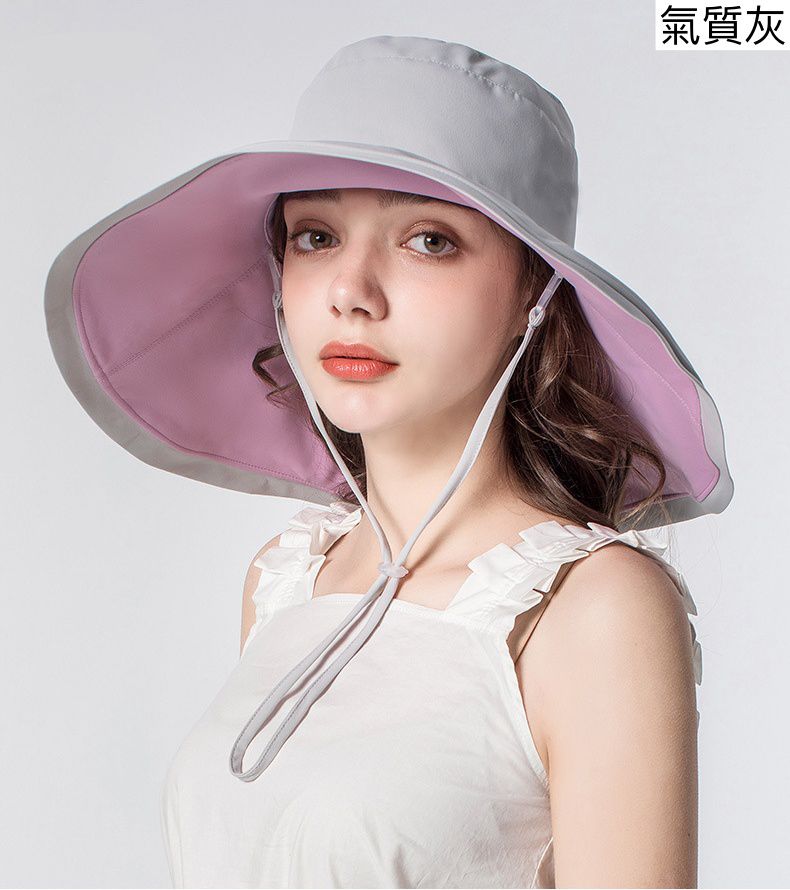 抗UV大帽沿防曬遮陽帽-氣質灰