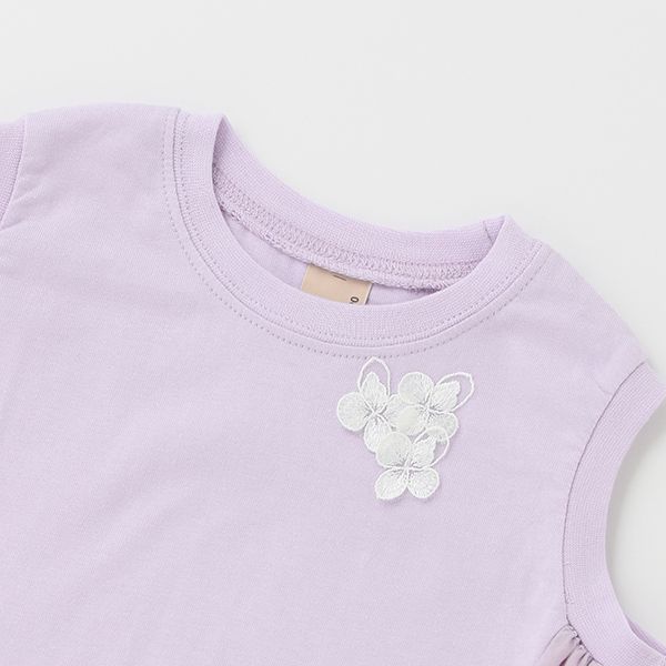 日本 petit main - 小花薄紗拼接A line無袖上衣-淺綠