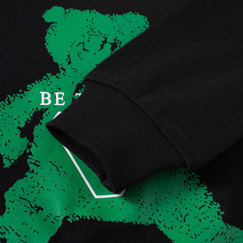 純棉圓領長袖上衣/大學T-綠色熊熊-黑色