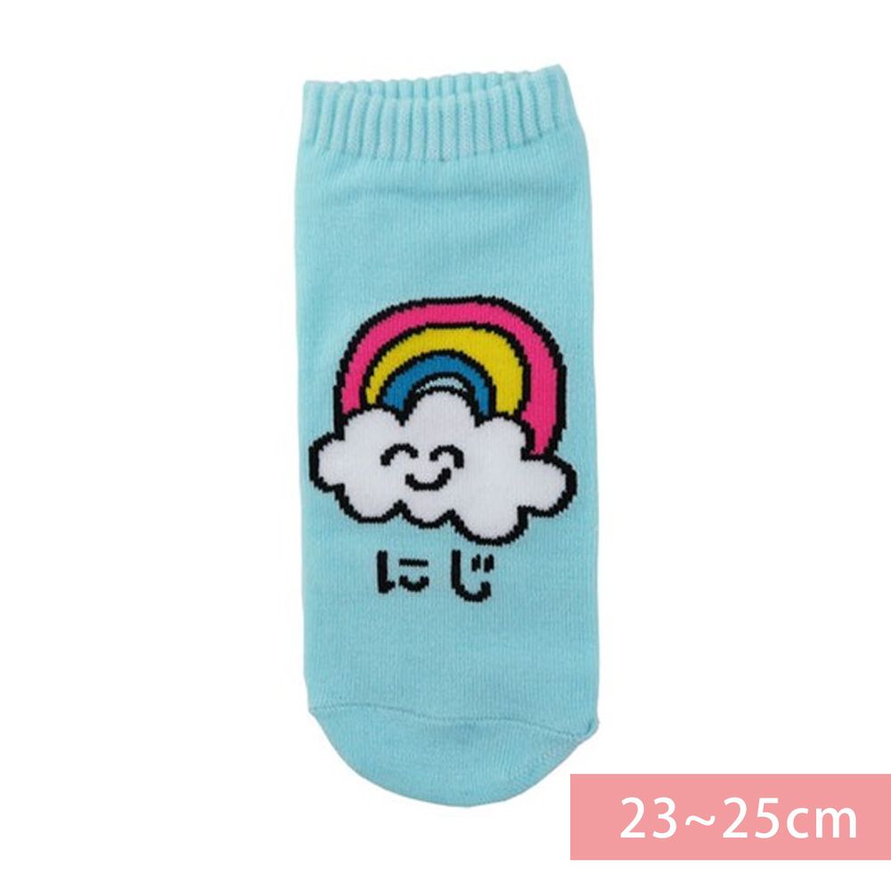 日本 OKUTANI - 童趣日文插畫短襪-彩虹-水藍 (23-25cm)
