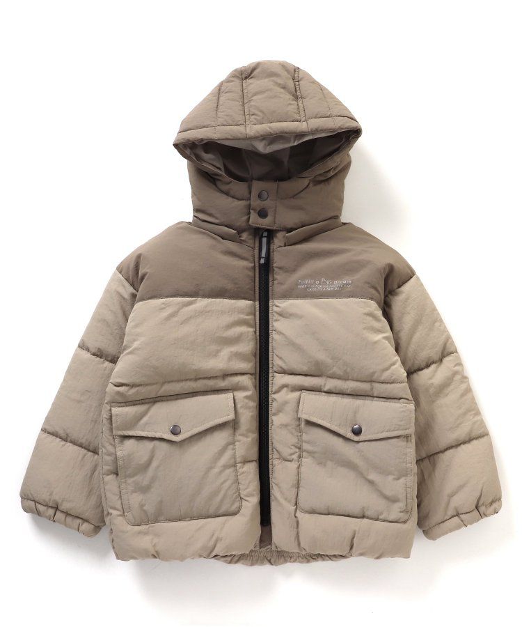 日本 BREEZE - 繽紛蓬鬆大口袋保暖外套-橘灰