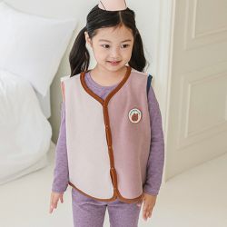 韓國 Ppippilong - 超細短絨毛保暖拼色V領背心-淡紫X藕粉