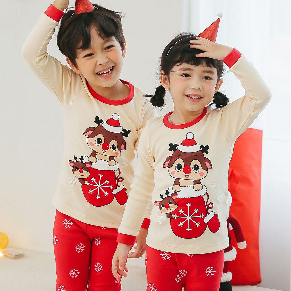 正韓 Puco - 超優質嬰幼兒/兒童長袖100% 有機純棉家居服/睡衣-聖誕麋鹿