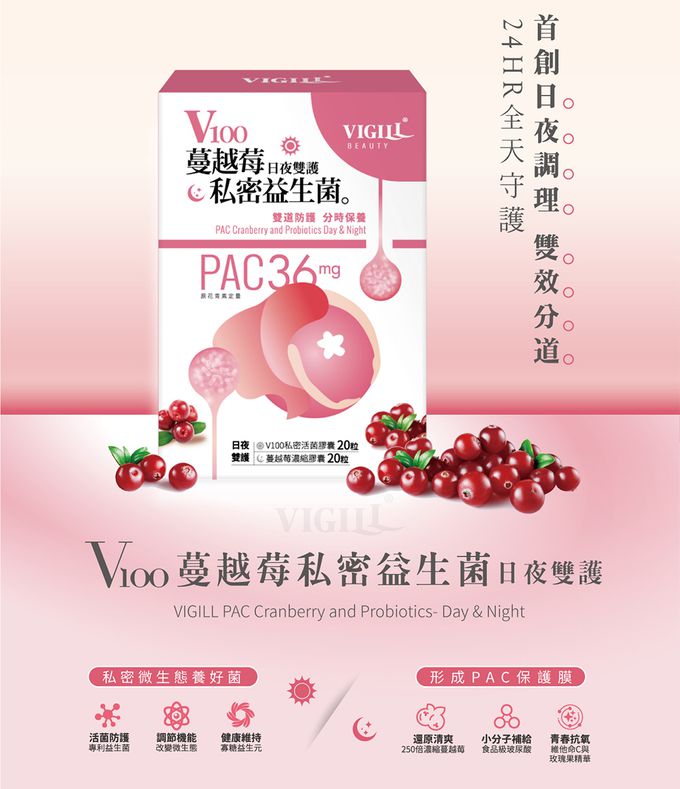 婦潔 VIGILL - 蔓越莓私密益生菌日夜雙護-(20粒+20粒)/盒 (單入)-(20粒+20粒)/盒