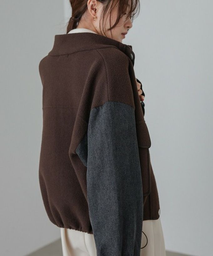 日本 Bab - 俐落簡潔丹寧袖拼接夾克/外套-黑系