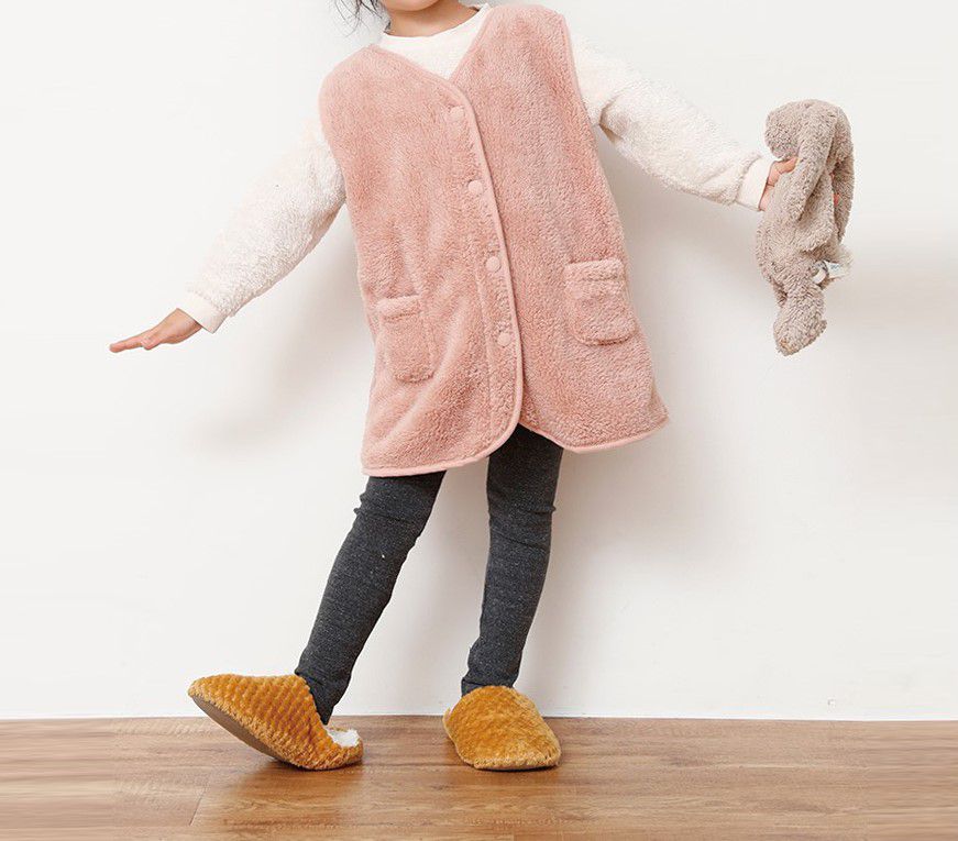 日本 AUBE - 毛茸茸長版保暖背心(兒童)-淺粉