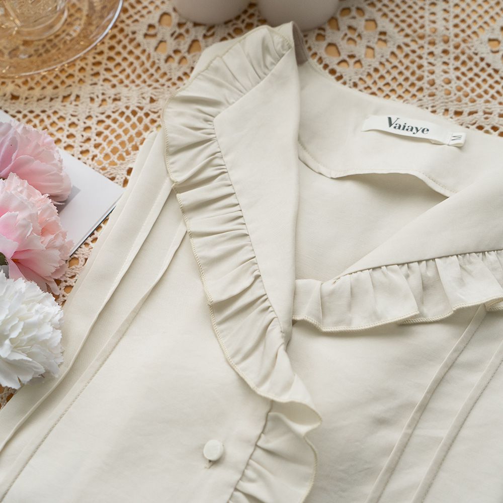 氣質荷葉邊長袖襯衫-黑色