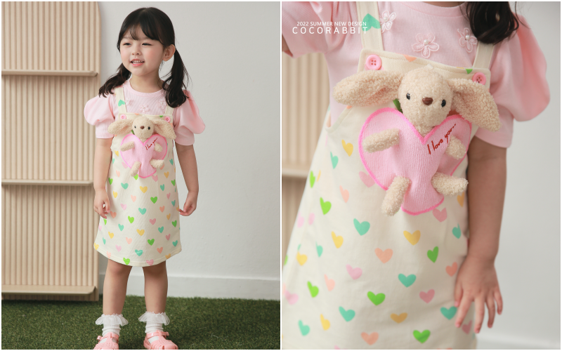 韓國 Coco rabbit - 兔子娃娃愛心吊帶裙-米白